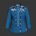 Elegant Blue Coat With Classic Collar Embroidered Floral Patterns And Golden Buttons