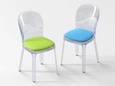 Modern Transparent Frame Leisure Chairs With Green And Blue Cushions For Comfortable Seating 3d model