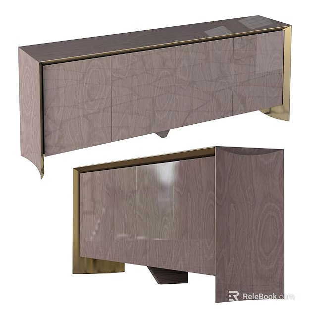 Modern Wooden Sideboard With Metal Frame And Elegant Wood Grain Design 3d model 