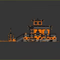 Traditional Architecture 3D Model with Orange Black Design Modular Roof and Detachable Parts