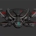 Futuristic Mechanical Device With Dark Gray Body Red Accents And Green Glowing Light