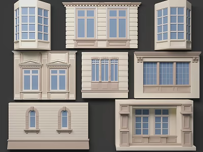 Various Decorative Furniture Windows With Different Frame Designs And Glass Styles 3d model