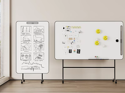 Musical Instrument Art Supplies Display With Drawing Tools Notes And Smiley Stickers On Whiteboard 3d model