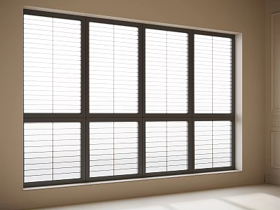 Room Interior With Large Window Featuring White Blinds And Dark Frame On Beige Wall 3d model