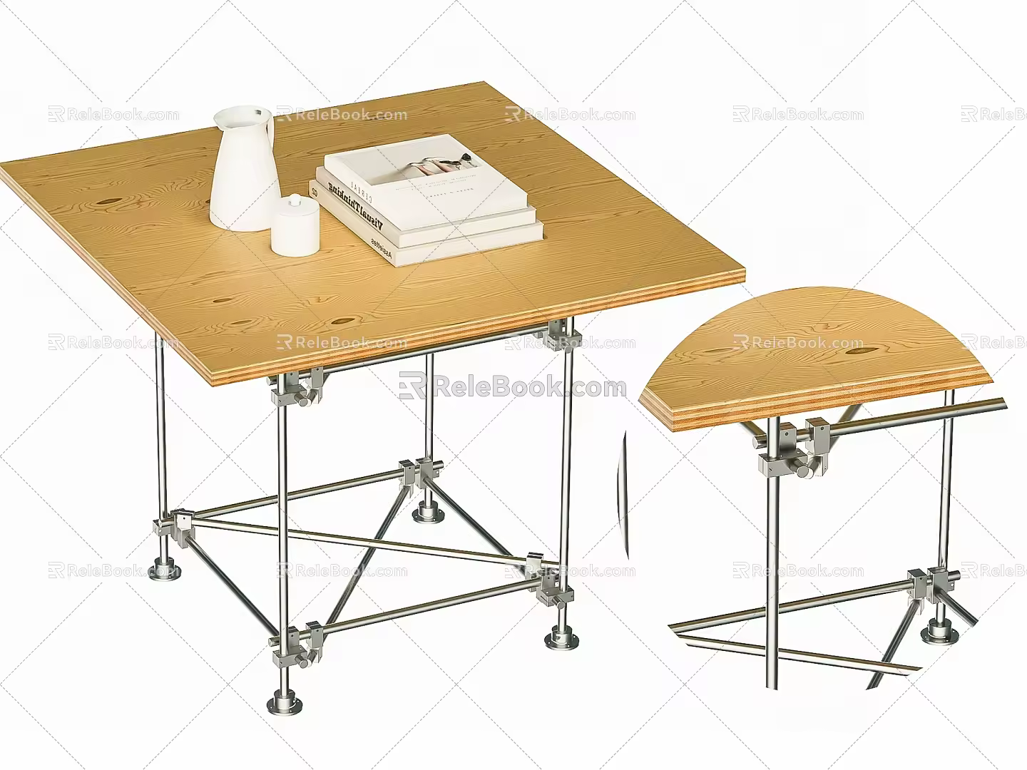 Modern Dining Table Cross Optical Axis Square Table DIY Dining Table Metal Desk Wooden Table Private Dining Table 3d model