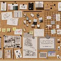 Corkboard Photo Wall with Creative Sketches Notes Charts LINTEX Design Drawings