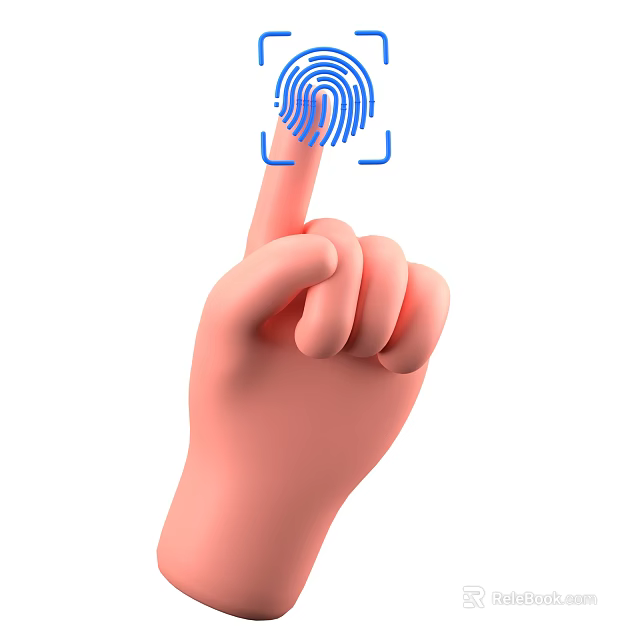 Game or Movie Character Pressing Fingerprint Icon on Digital Interface 3d model 