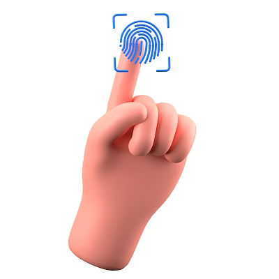 Game or Movie Character Pressing Fingerprint Icon on Digital Interface 3d model