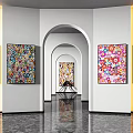 Modern Hotel Lobby Interior With Arched Doorways Colorful Floral Paintings And Marble Floors
