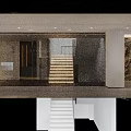 Modern Entrance Hall With Glass Doors Staircase And Ambient Lighting Design
