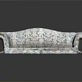 Elegant Multi Person Sofa With Floral Pattern Curved Arms And Fringed Skirt