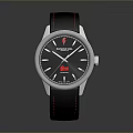 Stylish Black Leather Strap Watch With Silver Case And Red Accent Dial 3d model