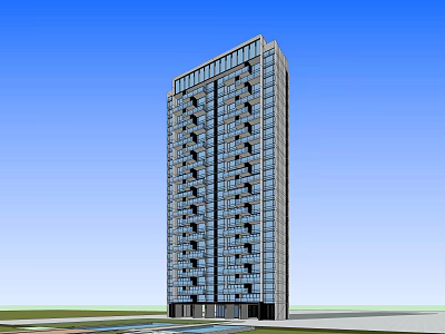 Modern High Rise Residential Building With Glass Facade And Balconies Exterior View 3d model
