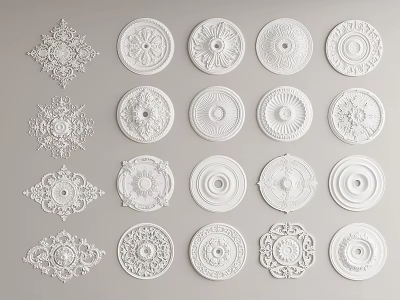 White Circular Decorative Components With Various Patterns For Interior Ceiling Design 3d model
