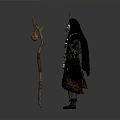 Mystical Ritual Character With Horned Mask Fur Trimmed Robe And Decorative Pendants