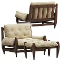 Comfortable Modern Lounge Chair With Wooden Frame Beige Cushion And Ottoman