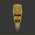 Pirate Ship Play Equipment with Yellow Hull Blue Sails Red Cabin and Black Skull Flags