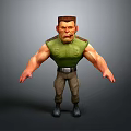 Muscular Male Character With Green Sleeveless Shirt Khaki Pants And Serious Expression