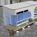 Modern Coffee Shop Exterior With White Bear Statue Outdoor Seating And Green Plants