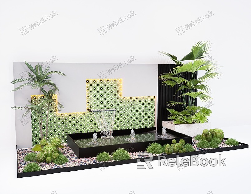 Cream Feng Shui Landscape Wall Running Water Landscape Wall Enclosure model