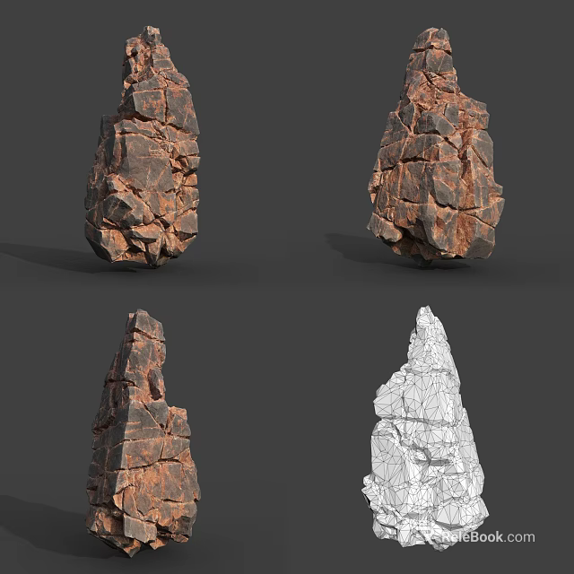 Detailed 3D Rock Models With Textured Surfaces Multiple View Angles And Wireframe Structure 3d model 