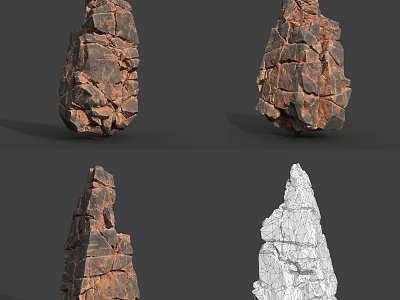 Detailed 3D Rock Models With Textured Surfaces Multiple View Angles And Wireframe Structure 3d model
