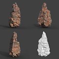 Detailed 3D Rock Models With Textured Surfaces Multiple View Angles And Wireframe Structure
