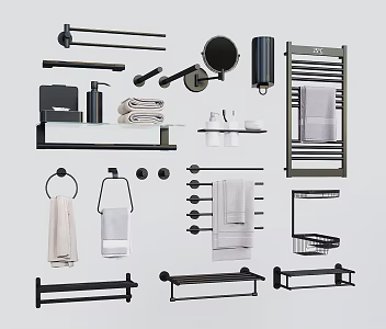 Modern Bathroom Supplies Towel Rack Bathroom Small Cosmetic Mirror Radiators 3d model