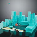 3D Rendered Urban Architecture Featuring High Rise Buildings Construction Crane And Road Layout