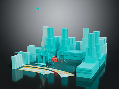 3D Rendered Urban Architecture Featuring High Rise Buildings Construction Crane And Road Layout 3d model