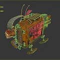 Rusty Orange Mechanical Device with Antennas and Support Legs in Vintage Industrial Style