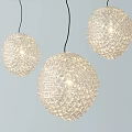 Modern Spherical Chandeliers With Woven Texture Illuminated On Light Blue Background 3d model