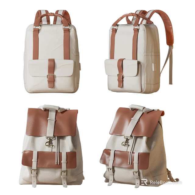 Stylish Beige And Brown Backpacks With Various Designs 3d model 