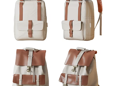 Stylish Beige And Brown Backpacks With Various Designs 3d model