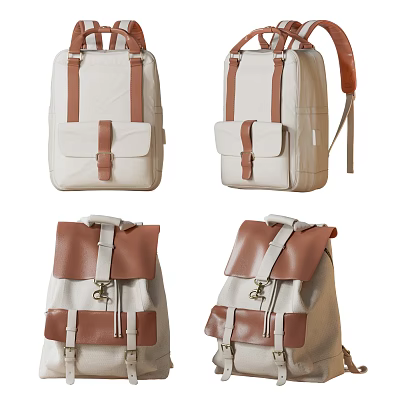 Stylish Beige And Brown Backpacks With Various Designs 3d model