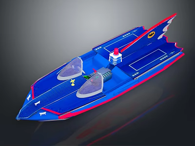 Blue And Red Yacht Featuring Transparent Cockpits And Stylish Design 3d model