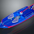 Blue And Red Yacht Featuring Transparent Cockpits And Stylish Design