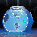 Blue Spherical Device With Astronaut Holding Tablet Planets And Spiral Lines 3d model
