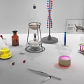 Industrial Laboratory Equipment with Flasks Test Tubes Beaker and Distillation Setup 3d model