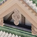 Ancient Architecture Roof with Intricate Carved Patterns on Wooden Beams and Green Tiles