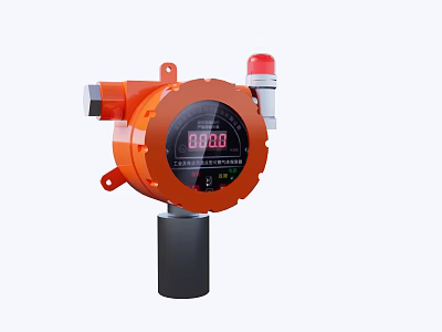 Industrial Gas Detection Equipment With Orange Housing Digital Display And Red Alarm Light 3d model