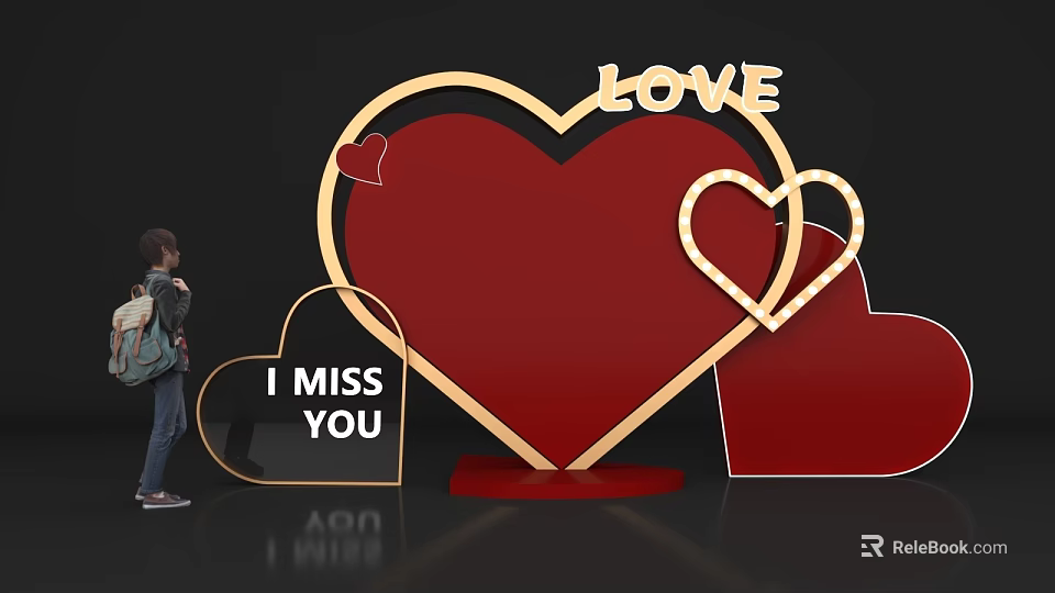Romantic Red Heart Photo Spot With LOVE Lettering And I MISS YOU Sign 3d model 