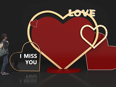 Romantic Red Heart Photo Spot With LOVE Lettering And I MISS YOU Sign 3d model