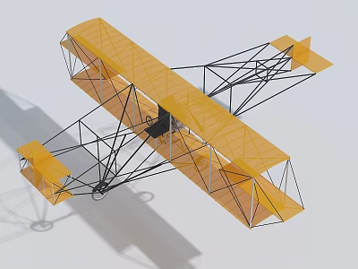 Vintage Yellow Biplane Passenger Plane with Open Frame Structure and Canvas Wings on White Background 3d model