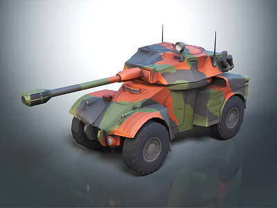 Military Vehicle With Camouflage Paint Long Cannon And Four Wheels 3d model