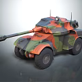 Military Vehicle With Camouflage Paint Long Cannon And Four Wheels