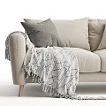 Soft Cozy Beige Sofa With Throw Pillows And Geometric Pattern Blanket 3d model