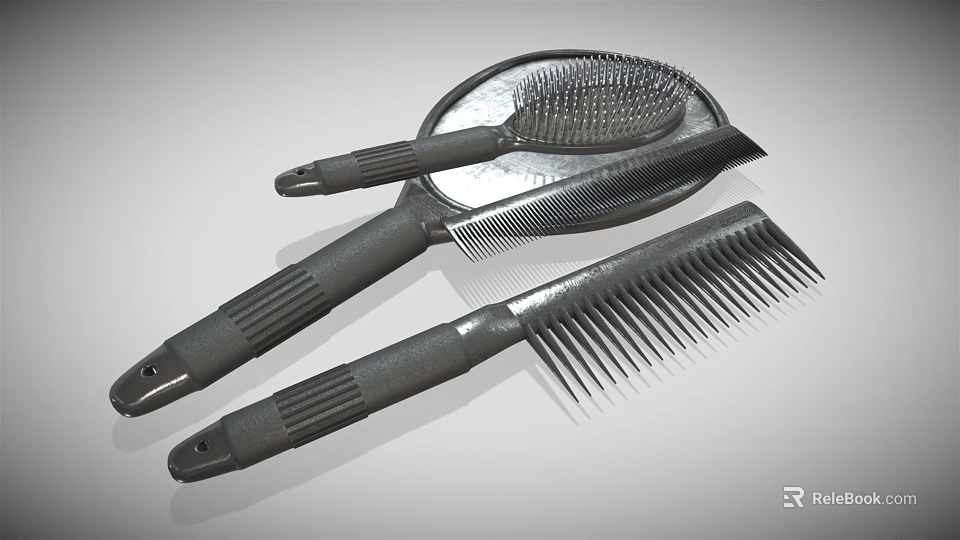 Various Hair Combs And Brush With Black Plastic Handles For Styling 3d model
