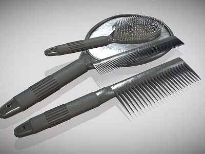Various Hair Combs And Brush With Black Plastic Handles For Styling 3d model