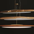 Modern Multi Tiered Wooden Chandelier With Circular Layers And Warm Illumination 3d model